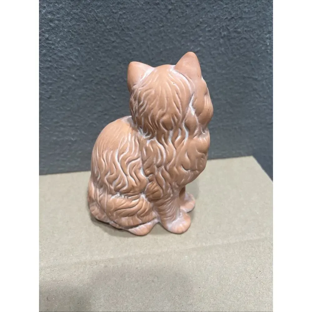 Vintage Terracotta Sitting Cat With Bow Made In Taiwan